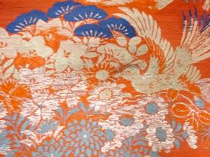 アンティーク　絽花鳥模様織出し名古屋帯